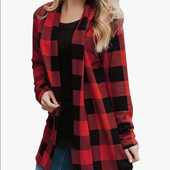 Heimish USA Buffalo plaid faux leather patch elbow kimono cardigan